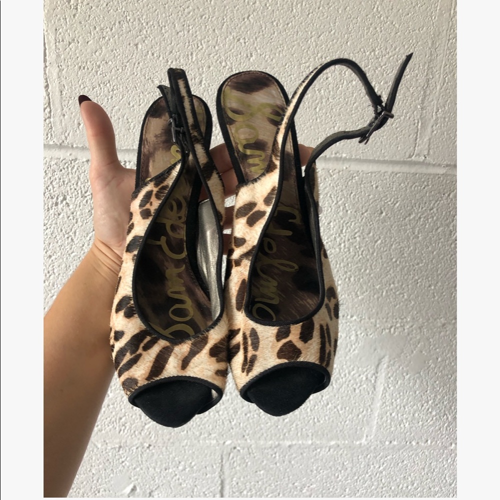 Sam Edelman Penelope Leopard Peep toe heels sz: 7 - Picture 2 of 8